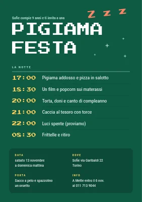 Pigiama party — invito con programma notturno