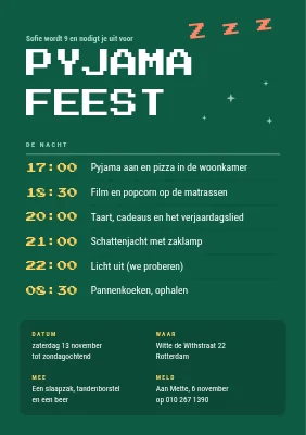Pyjamafeestje — uitnodiging met een nachtprogramma