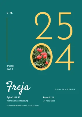 Invitation de confirmation — grande date avec tulipes