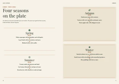 Pages 10–11 of Catering catalogue with menus and party rooms – 32 pages