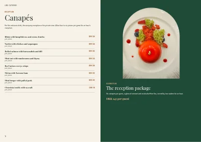 Pages 12–13 of Catering catalogue with menus and party rooms – 32 pages
