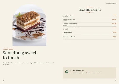 Pages 14–15 of Catering catalogue with menus and party rooms – 32 pages