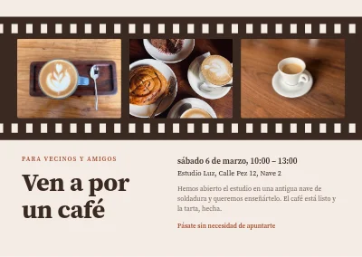 Invitación a un café — una tira de película de café