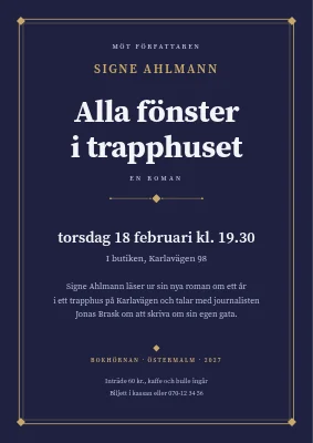 Författarkväll som titelsida — affisch