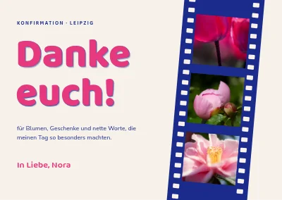 Konfirmation Dankeskarte — Filmstreifen mit Blumen