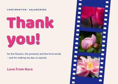 Confirmation thank-you card — film strip of flowers