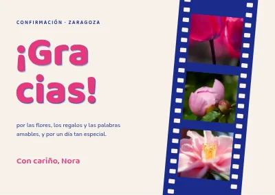 Tarjeta de agradecimiento de confirmación — tira de película con flores