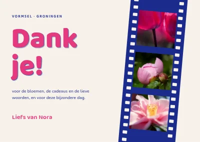 Bedankkaartje vormsel — filmstrip met bloemen