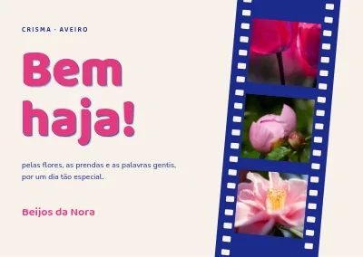 Cartão de agradecimento da crisma — tira de filme com flores