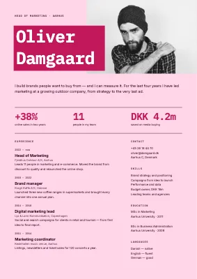 Marketing manager CV — portrait and results