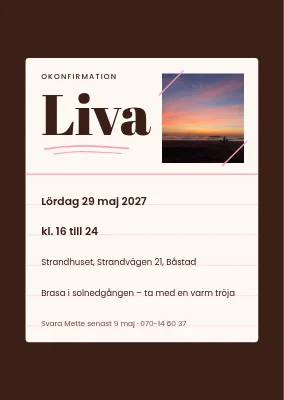 Okonfirmation — indexkort med strandfoto