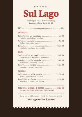 Trattoria — menukort som kassebon