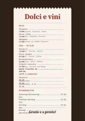 Seite 2 von Trattoria — Speisekarte im Kassenbon-Stil