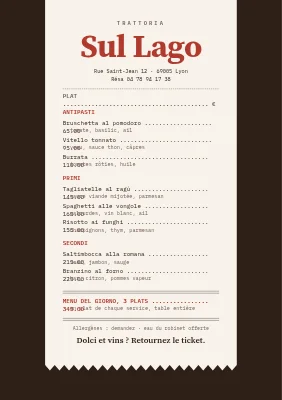 Page 1 de Trattoria — menu façon ticket de caisse