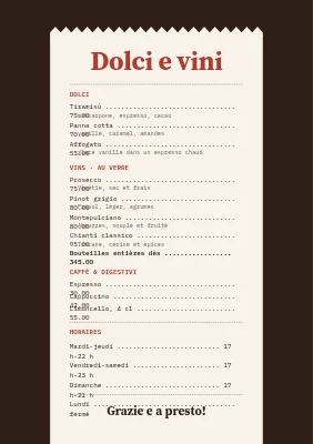 Page 2 de Trattoria — menu façon ticket de caisse