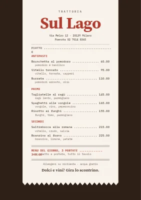 Trattoria — menu in stile scontrino