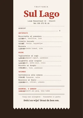 Trattoria — menu in kassabonstijl