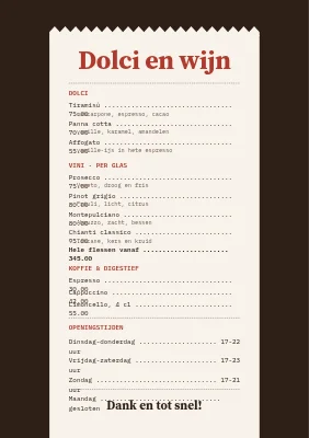 Pagina 2 van Trattoria — menu in kassabonstijl