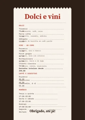 Página 2 de Trattoria — menu estilo recibo