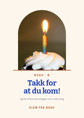 Åttende bursdag — takkekort med cupcake