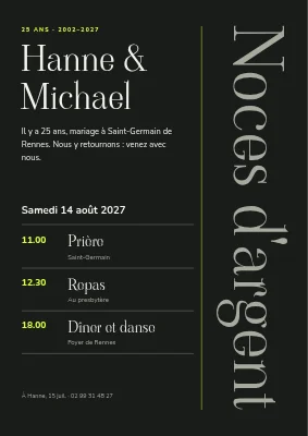 Noces d'argent — mot vertical en argent
