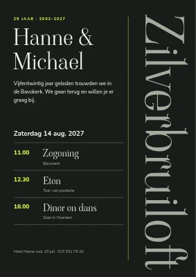 Zilveren bruiloft — verticaal woord in zilver