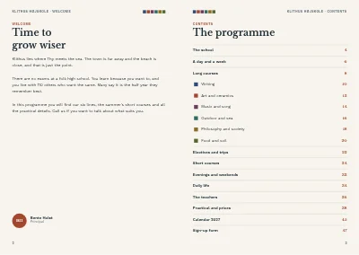 Pages 2–3 of Course programme for a folk high school – 48 pages