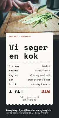 Dørplakat til restaurant — vi søger en kok