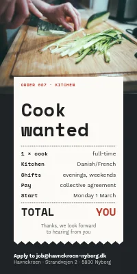 Door poster for a restaurant — cook wanted