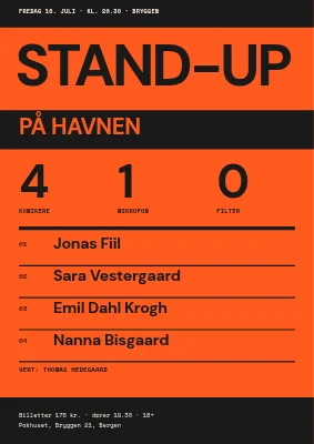 Stand-up-kveld — svarte striper og tall