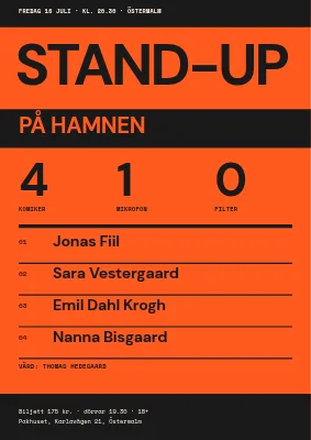 Stand up-kväll — svarta band och siffror