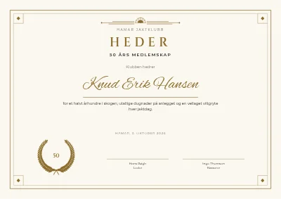 Hedersbevis — 50 års medlemskap