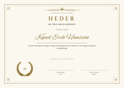 Hedersdiplom — 50 års medlemskap
