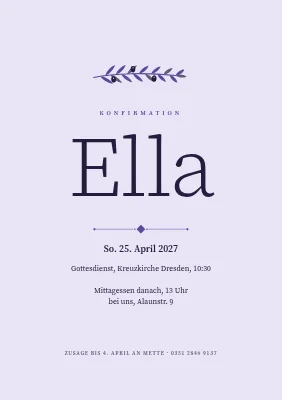 Einladung zur Konfirmation — Buchdruck mit Olivenzweig