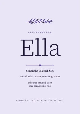 Invitation de confirmation — impression typographique avec brin d'olivier