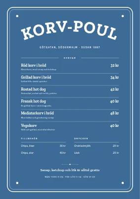 Korvkiosk — skyltmeny