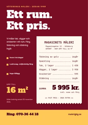 Målerifirma — fast pris för ett rum