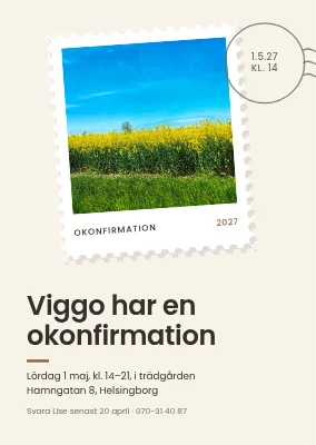 Okonfirmation — retrostämpel med rapsfält