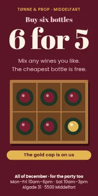 Door poster for a wine shop — buy 6, pay for 5