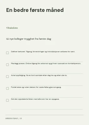 En bedre første måned — Sjekkliste for tiltak