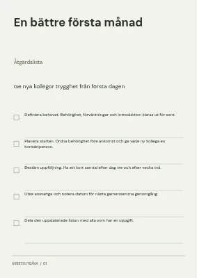En bättre första månad — Checklista med åtgärder