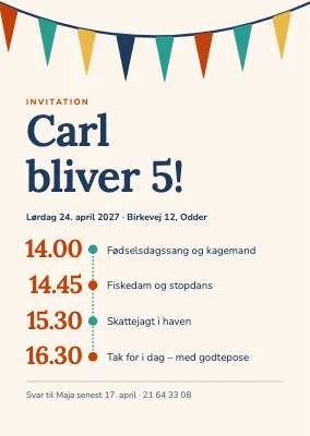 5-års fødselsdag — invitation med program