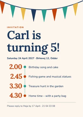 Fifth birthday — invitation with a programme