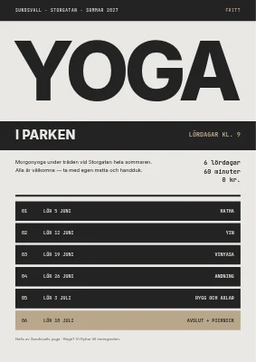 Parkyoga — sommarschema