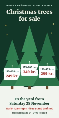 Door poster for a garden centre — Christmas trees for sale in the yard