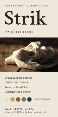 Dørplakat til tøjbutik — ny strikkollektion