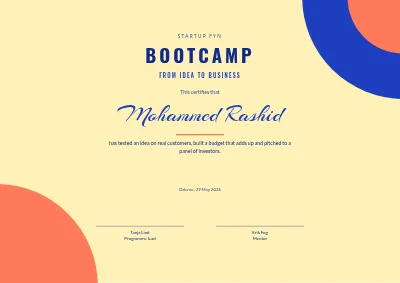 Certificate — start-up bootcamp