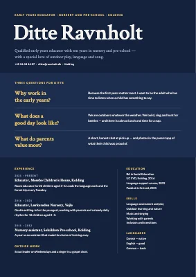 Early years educator CV — interview