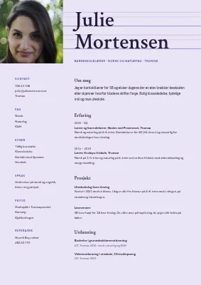 CV for barneskolelærer — håndskriftlinjer
