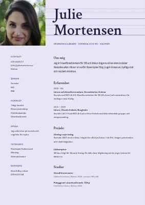 CV för grundskollärare — skrivlinjer